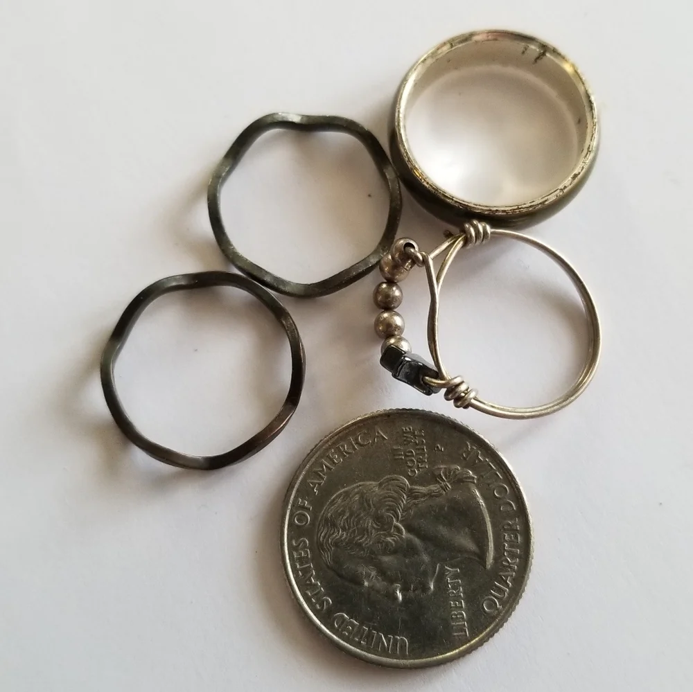 4 rings vintage silver tone ring star boho wavy wire wrapped jewelry lot
